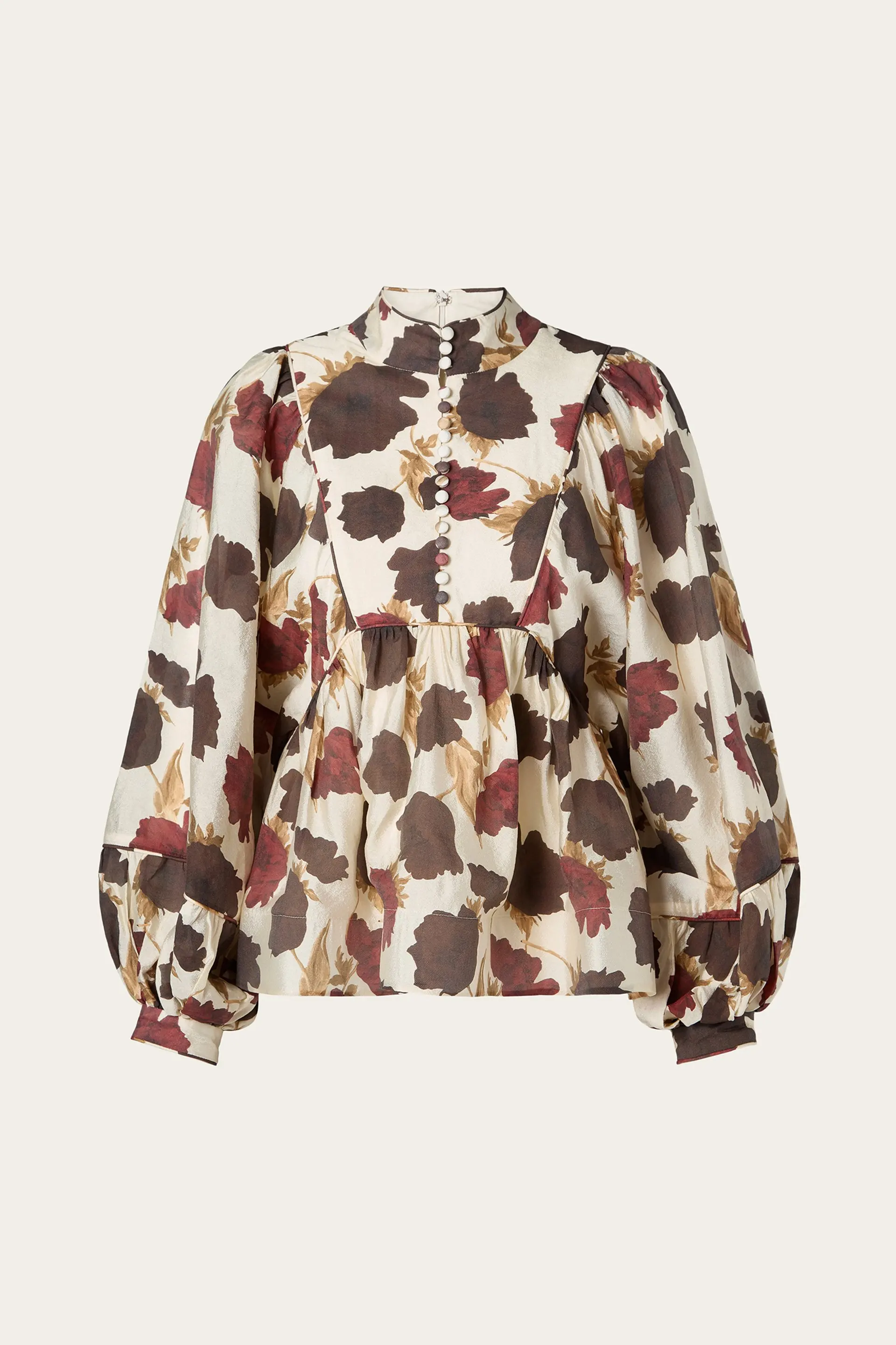 Malina naisten pusero, PERNILLA HOGH NECK BALLOON SLEEVE BLOUSE Viininpunainen Kuosi - Image 2