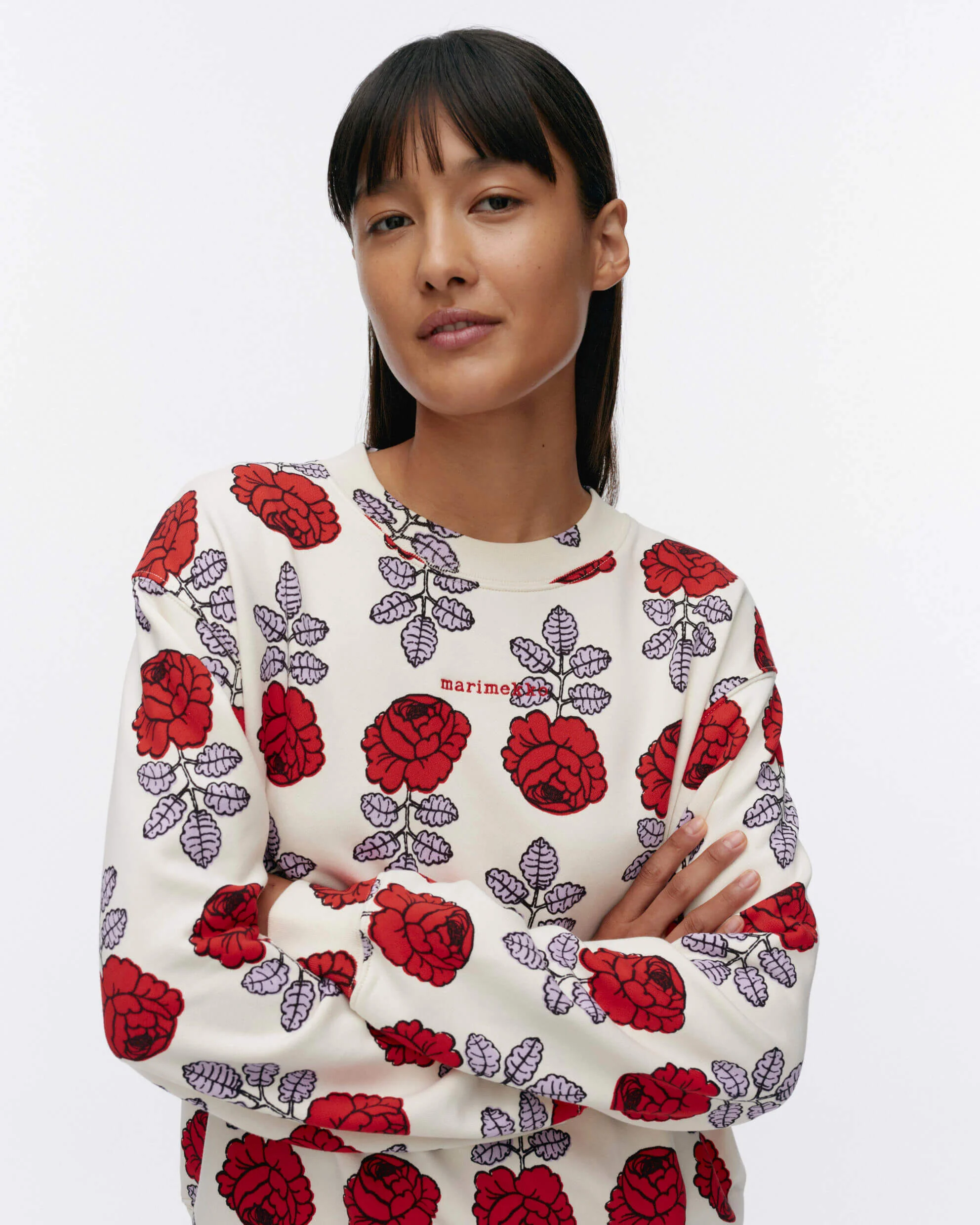 Marimekko naisten collegepaita, LEIOT VIHKIRUUSU KIOSKI COLLEGEPAITA Valkopohjainen Kuosi - Image 2