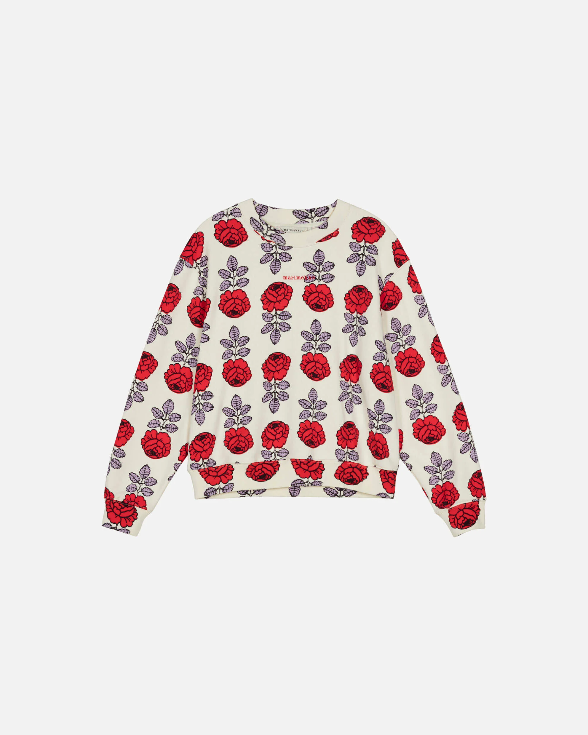 Marimekko naisten collegepaita, LEIOT VIHKIRUUSU KIOSKI COLLEGEPAITA Valkopohjainen Kuosi - Image 3