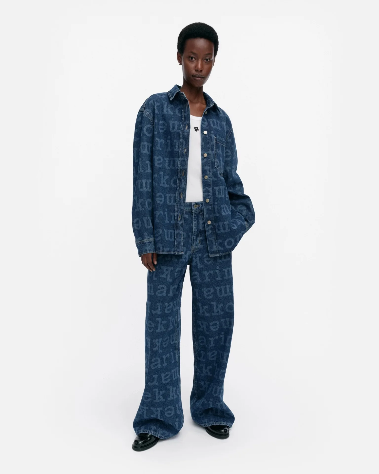 Marimekko naisten farkkupaita Maridenim Vaihe Logo, sininen kuosi