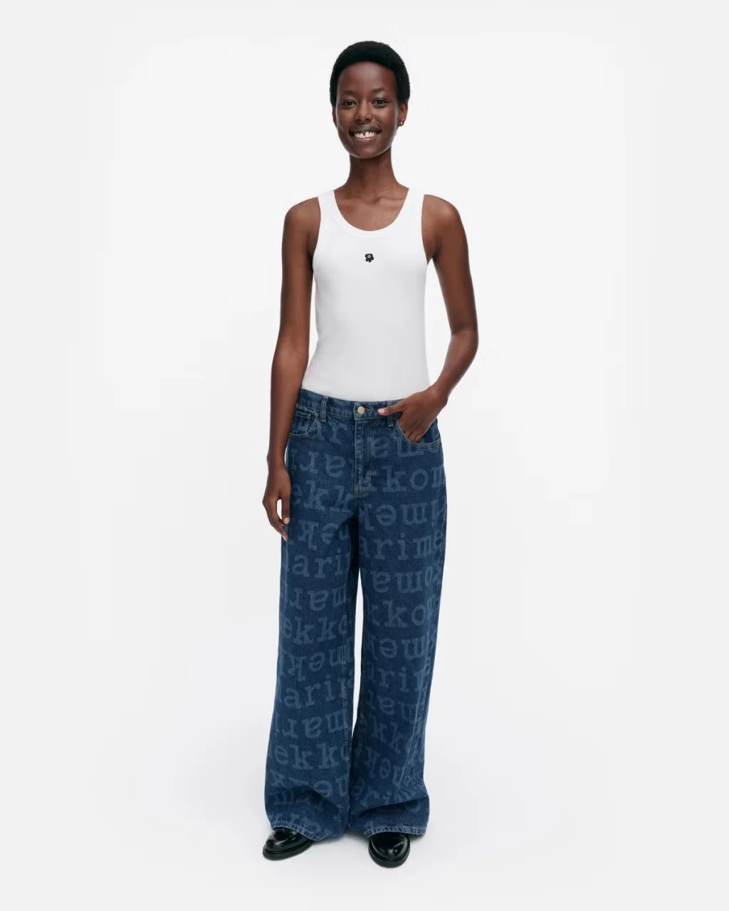 Marimekko naisten farkut Maridenim Loose Logo, sininen kuosi