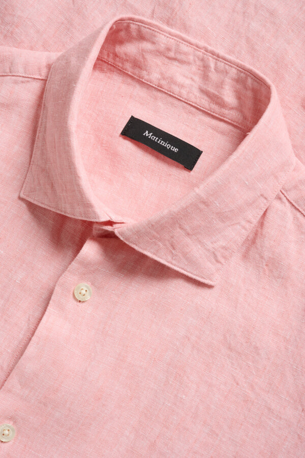 MATINIQUE Miesten Pellavapaita MARC SHORT LINEN Geranium Pink - Image 5