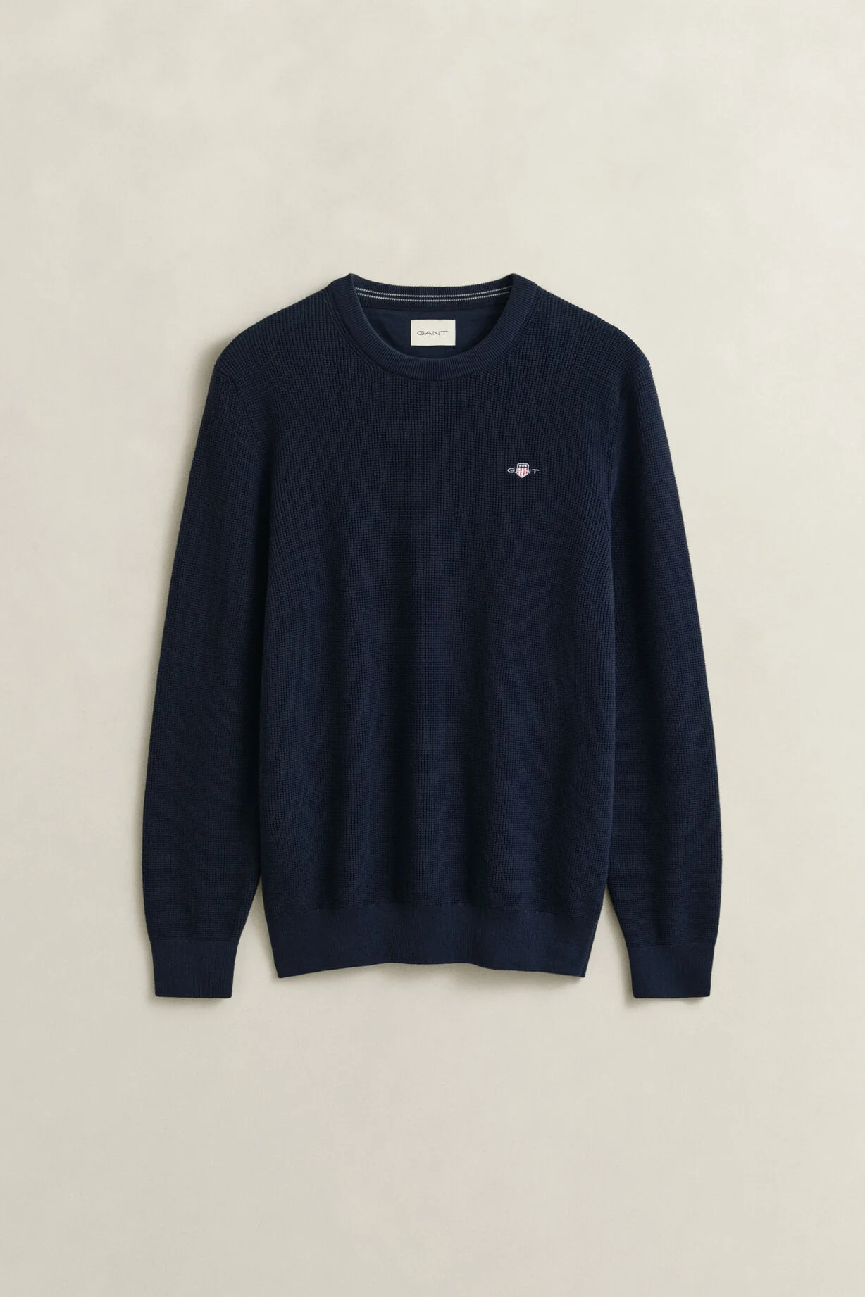 Gant miesten neulepusero Micro Textured Cotton C-Neck, tummansininen - Image 3