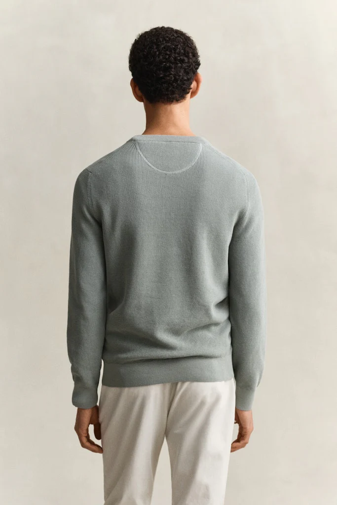Gant miesten neulepusero Micro Textured Cotton C-Neck, vihreä - Image 2