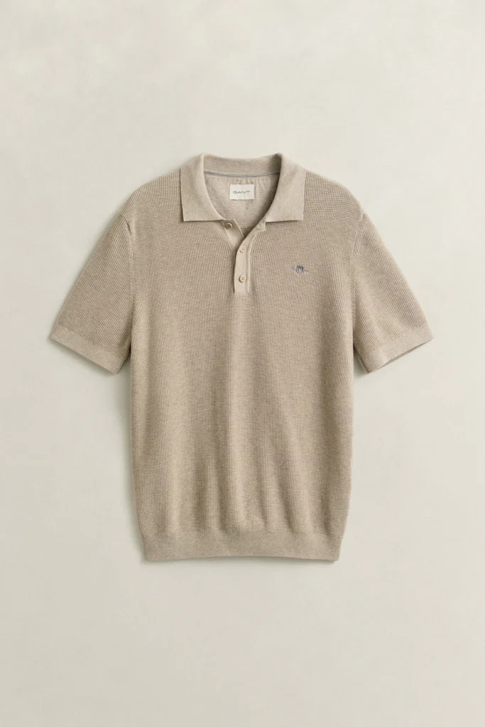 Gant miesten pikeepaita Micro Textured Cotton SS Polo, vaalea beige - Image 2