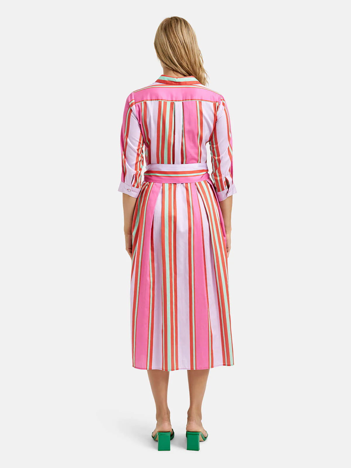 Milano Italy naisten mekko, DRESS 3/4 W BELT Moniväriraita - Image 2