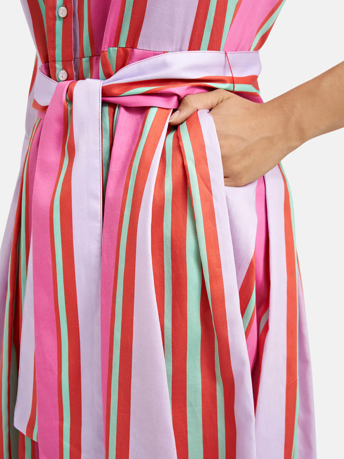 Milano Italy naisten mekko, DRESS 3/4 W BELT Moniväriraita - Image 6