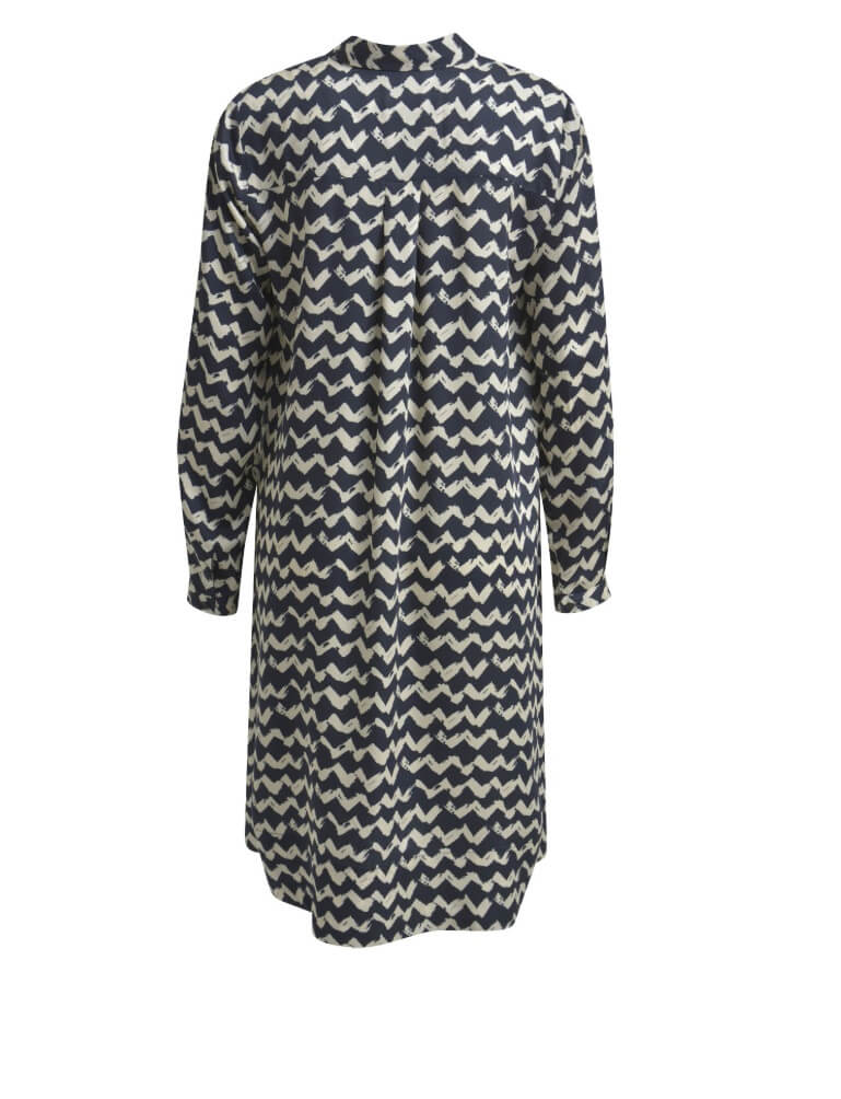 Milano Italy naisten mekko, DRESS LS NAVY PRINT Sininen Kuosi - Image 2
