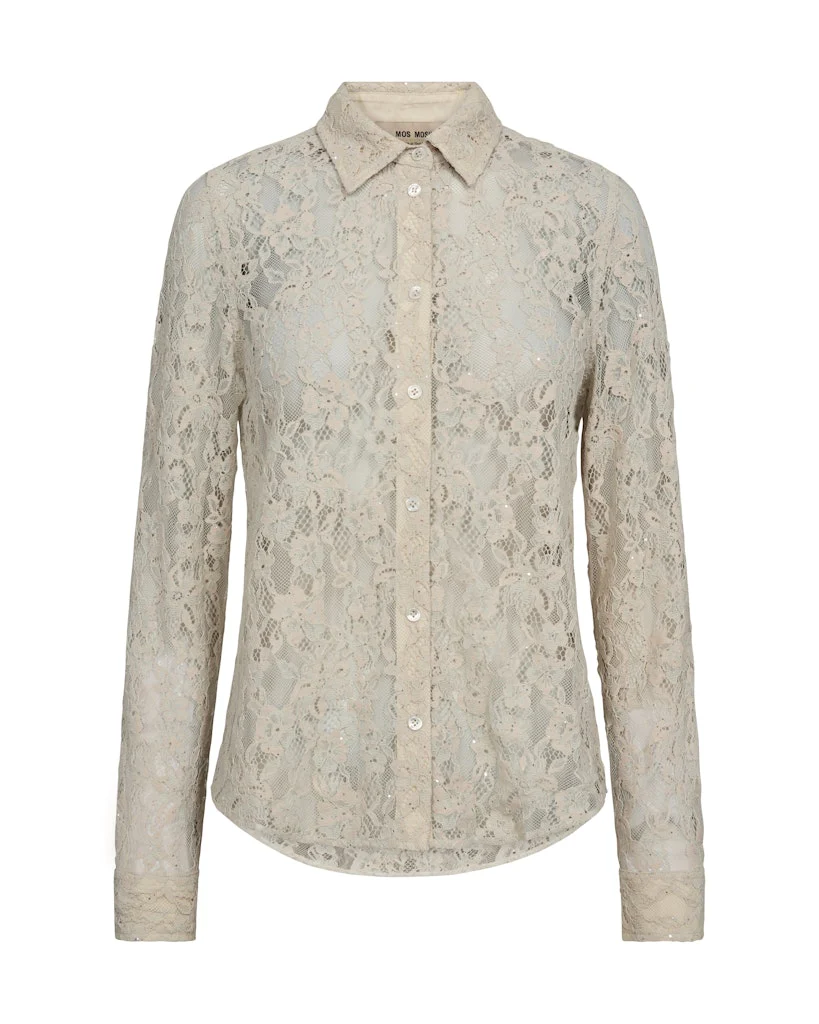 Mos Mosh naisten paitapusero MMKETHER LACE SEQUIN SHIRT, luonnonvalkoinen
