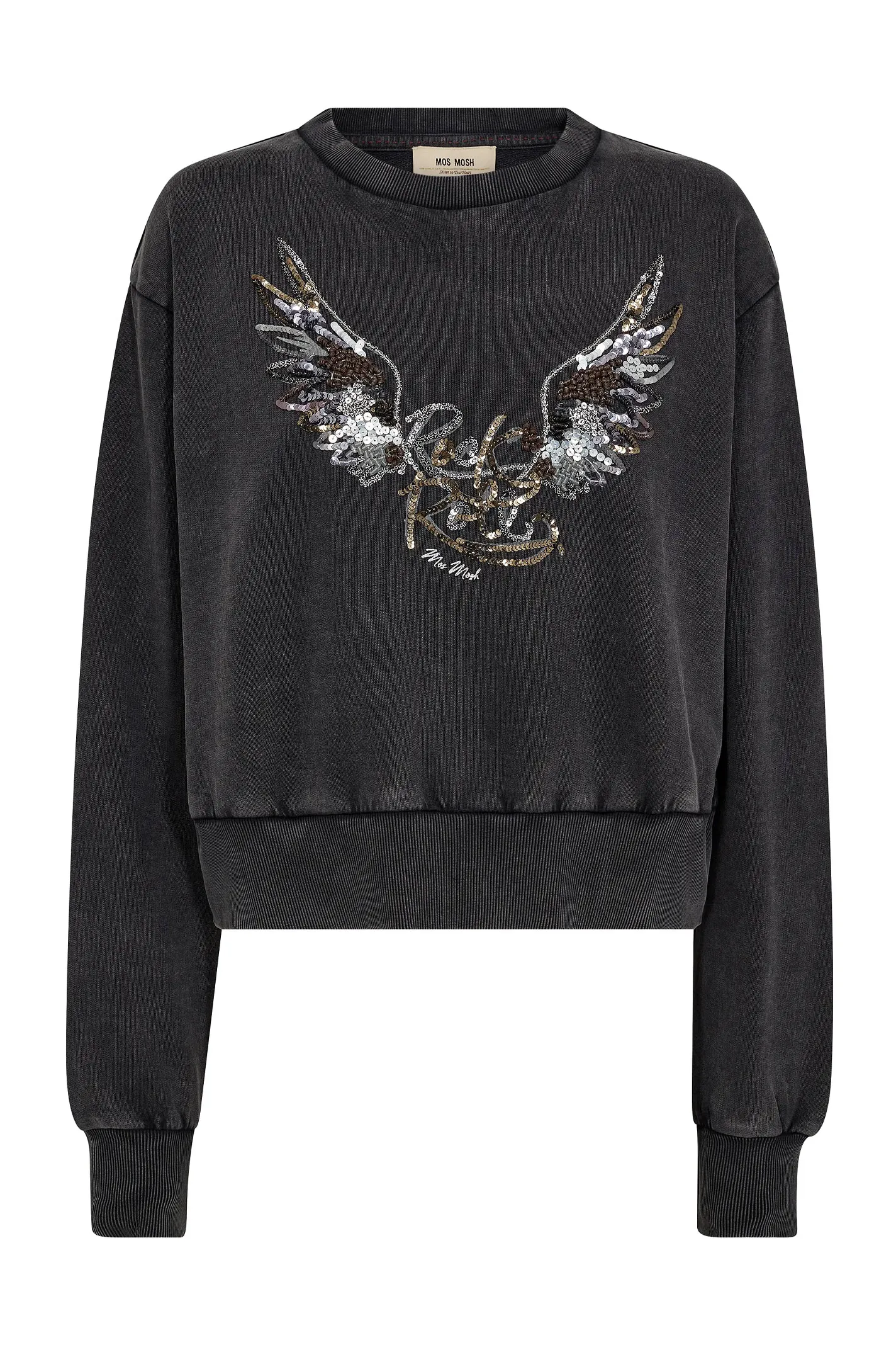 Mos Mosh naisten collegepaita, MMCOSETTE O-LS DECO SWEATSHIRT Tummanharmaa