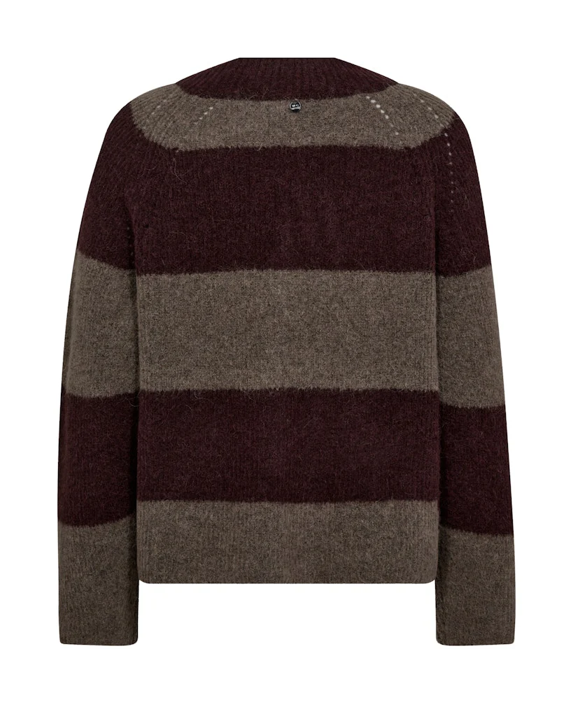 Mos Mosh naisten neule, MMTACI STRIPE LS V-NECK KNIT Raidallinen Luumu - Image 2