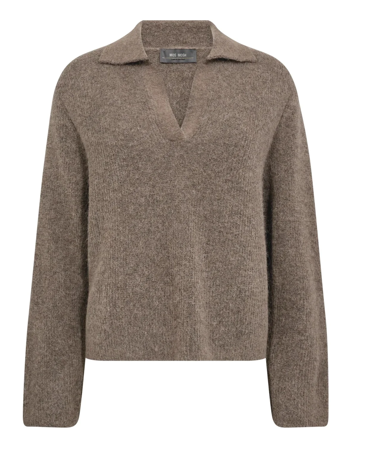 Mos Mosh naisten neulepusero, MMTHORA AIDY POLO KNIT Vaalea Beige - Image 3
