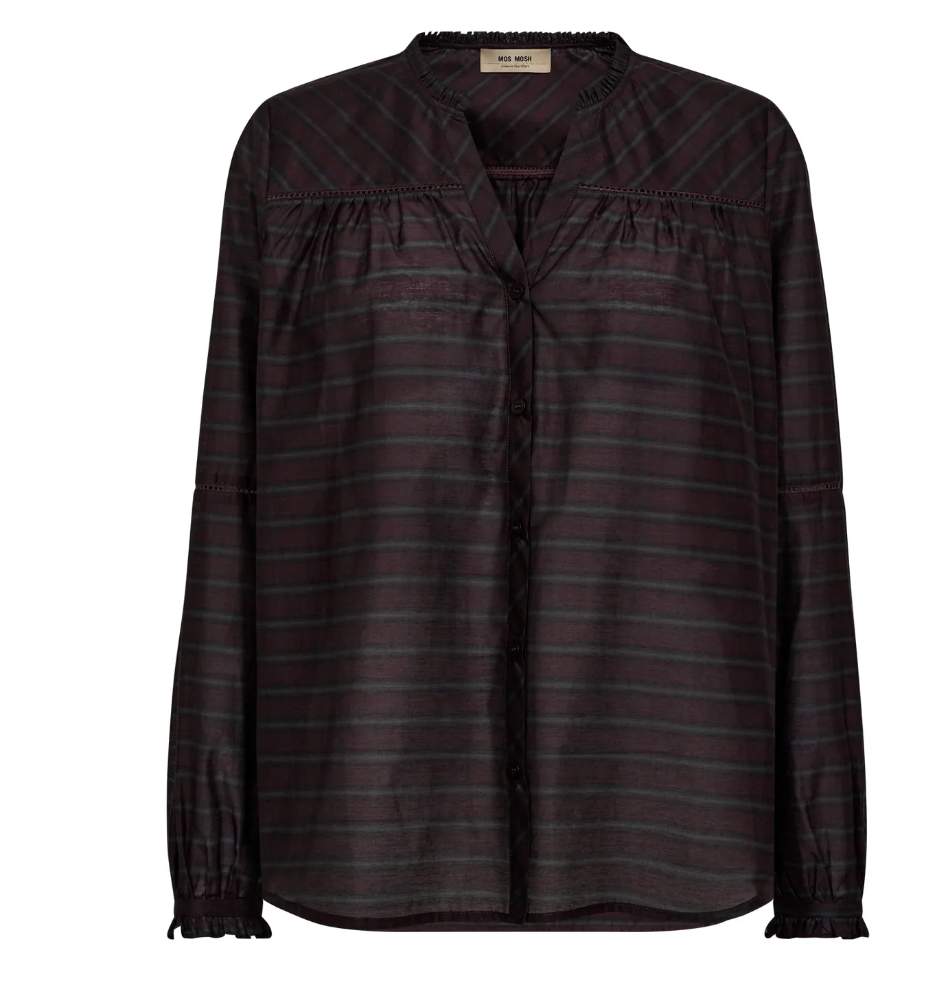 Mos Mosh naisten paitapusero, MMBENEDETTA SILKY SHIRT Raidallinen Luumu - Image 3