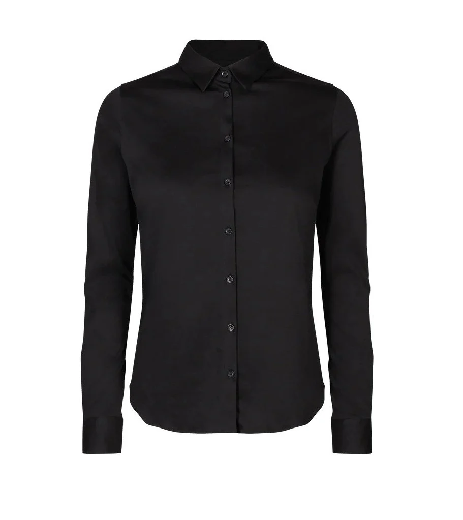 Mos Mosh Naisten Pitkähihainen Kauluspaita TINA JERSEY SHIRT Musta - Image 2