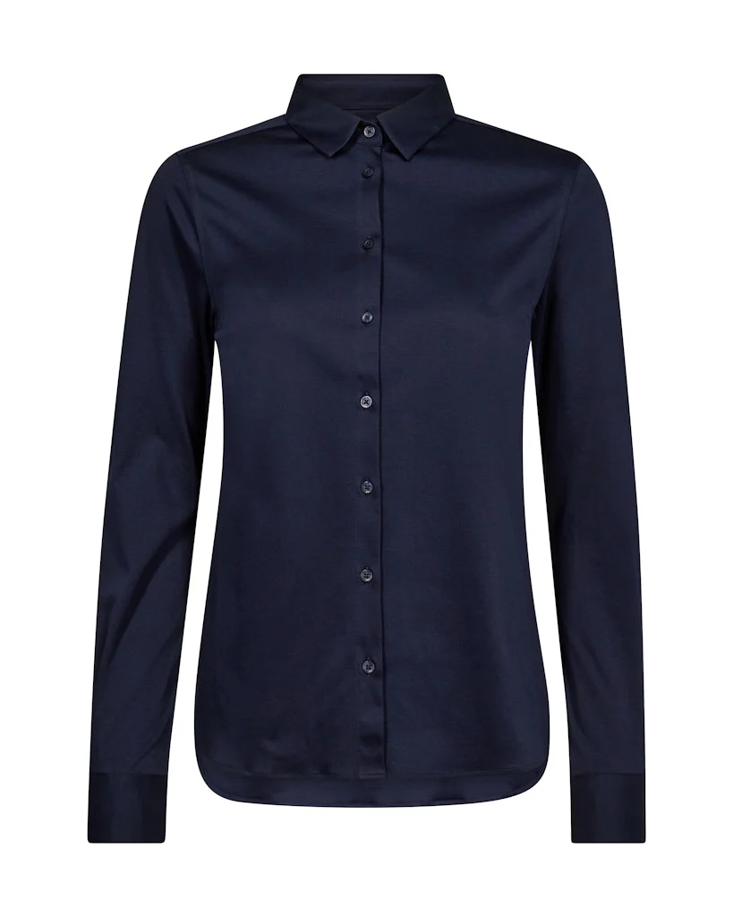 Mos Mosh Naisten Pitkähihainen Kauluspaita TINA JERSEY SHIRT Tummansininen