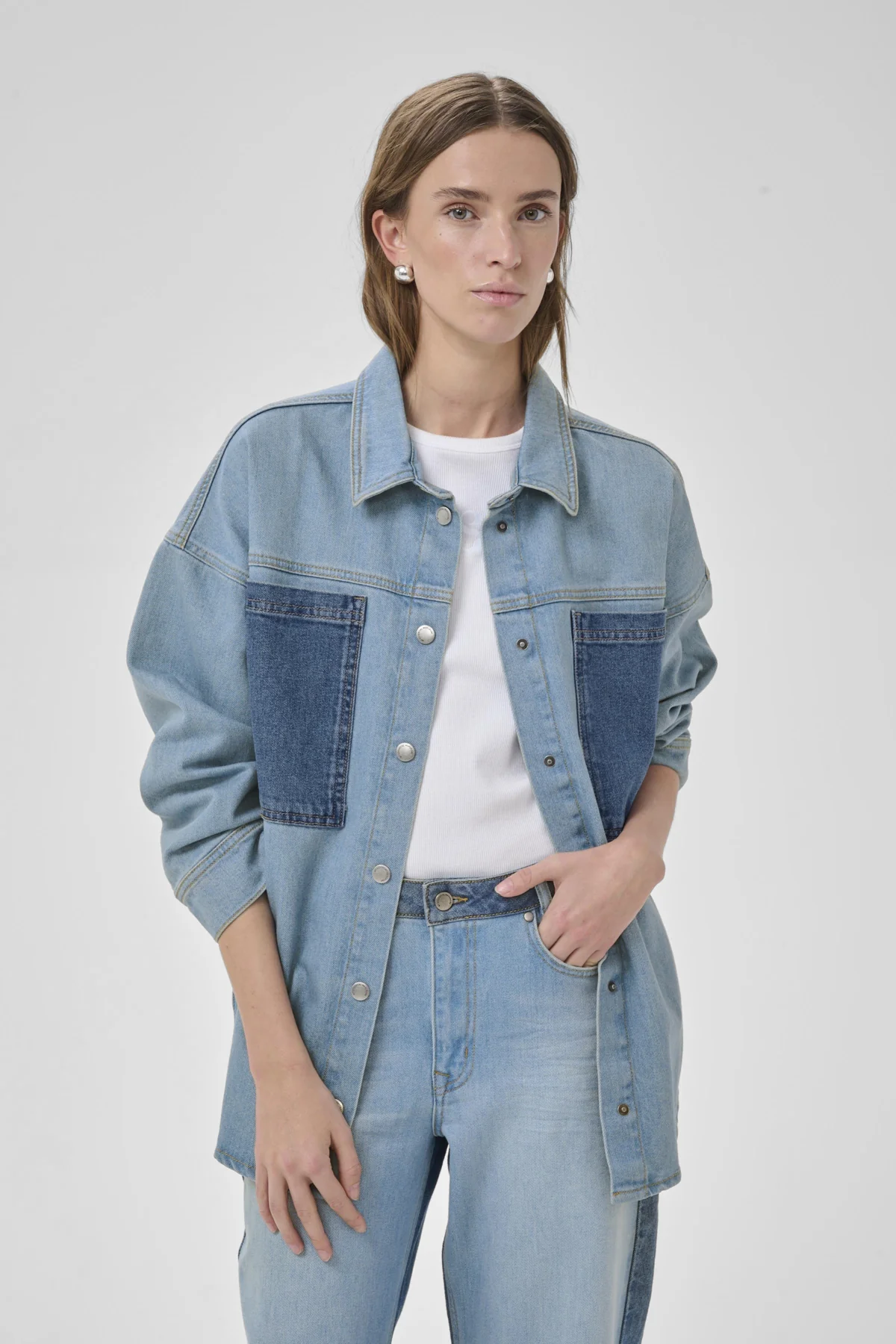 My Essential Wardrobe naisten paitatakki MWMazie 139 Boxy Mix Shirt, sininen