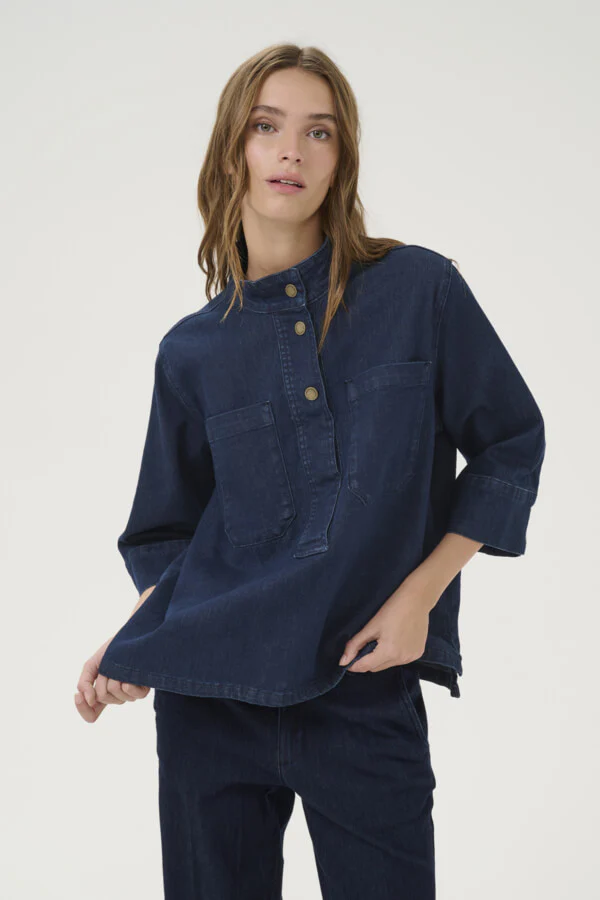 MY ESSENTIAL WARDROBE naisten farkkupaita, LaraMW 115 Boxy Blouse Tummansininen