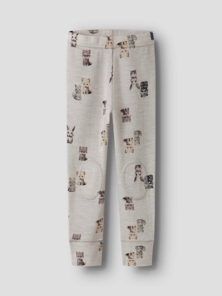 Name It Lasten Merinovillaiset Leggingsit, NMMWang Wool Rib Longjohn Aop Kuosillinen Beige