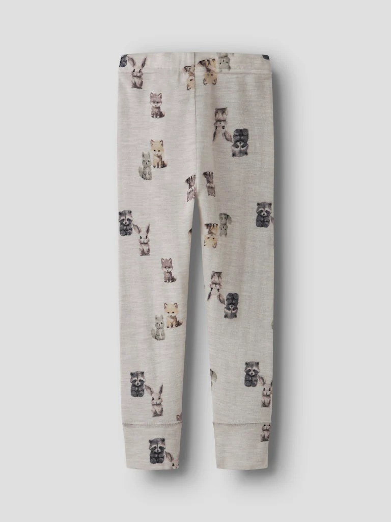 Name It Lasten Merinovillaiset Leggingsit, NMMWang Wool Rib Longjohn Aop Kuosillinen Beige - Image 2