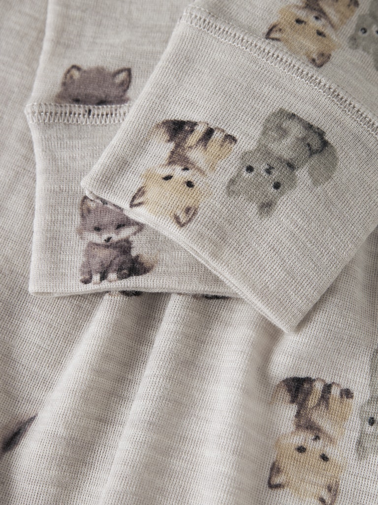 Name It Lasten Merinovillaiset Leggingsit, NMMWang Wool Rib Longjohn Aop Kuosillinen Beige - Image 3