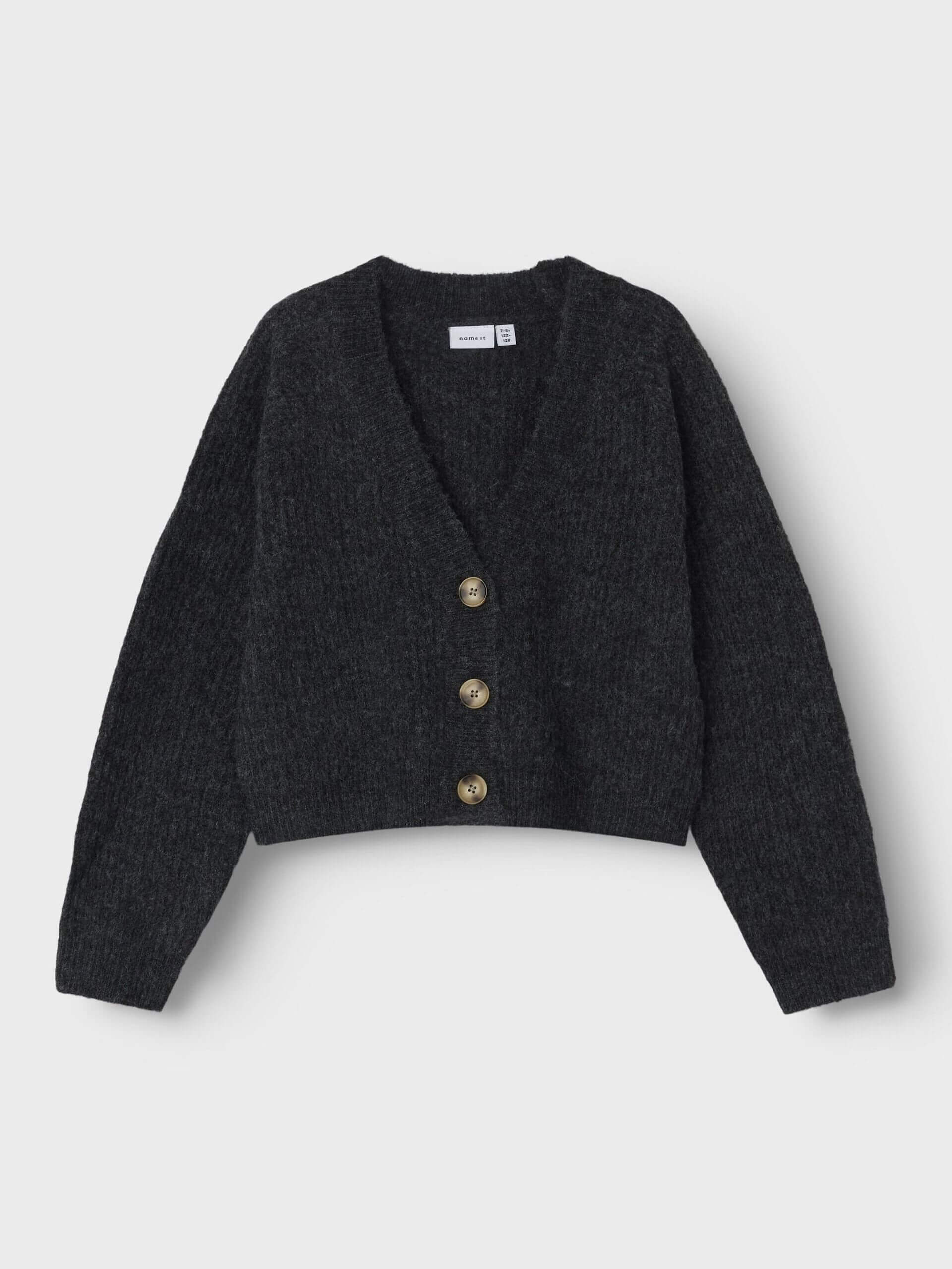 Name It lasten neuletakki, NKFHOLLY BOXY SHORT KNIT CARDIGAN Tummanharmaa - Image 2