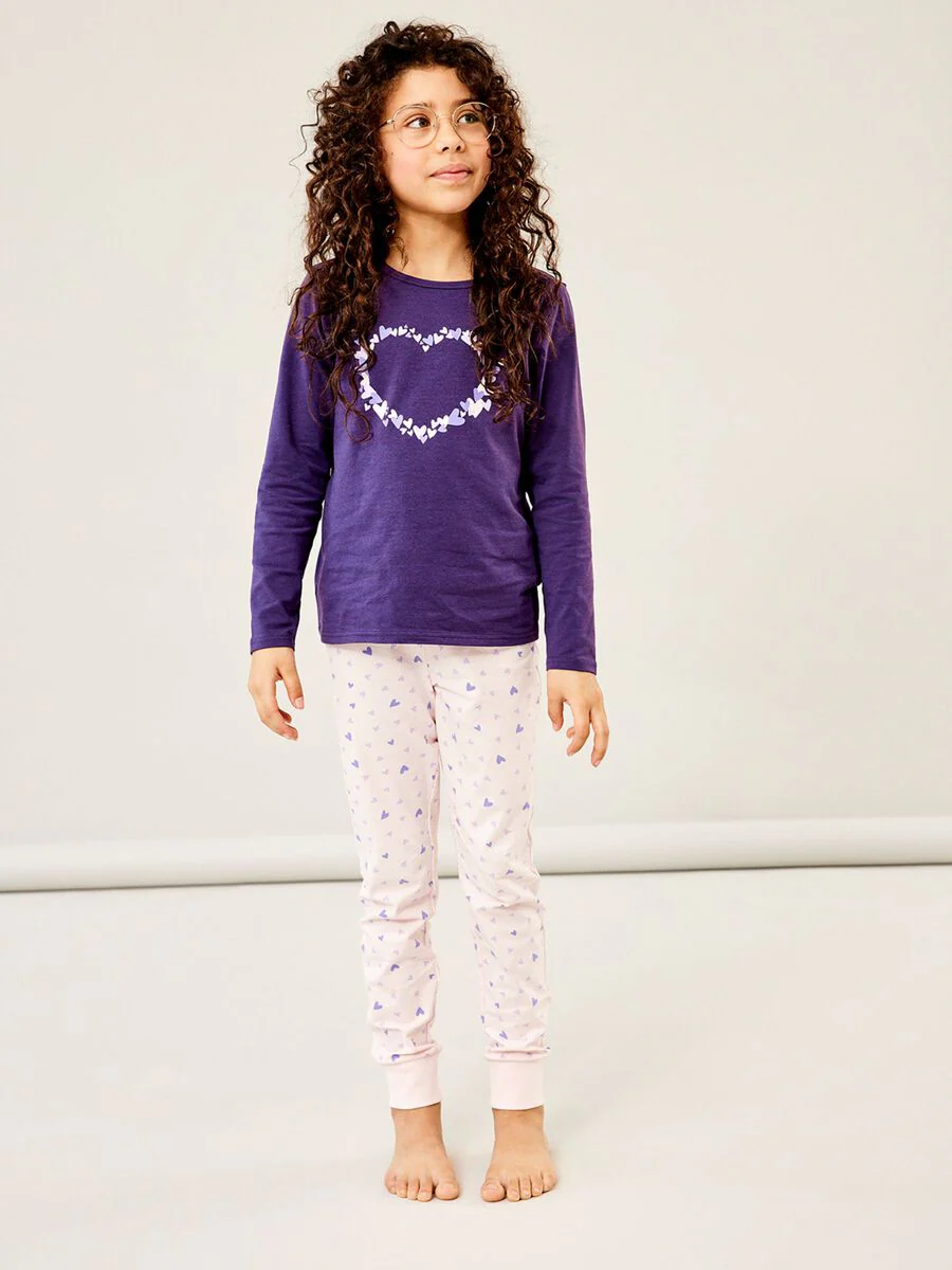 Name It Lasten Pyjamasetti Nightset Purble Heart Noos Liila - Image 3
