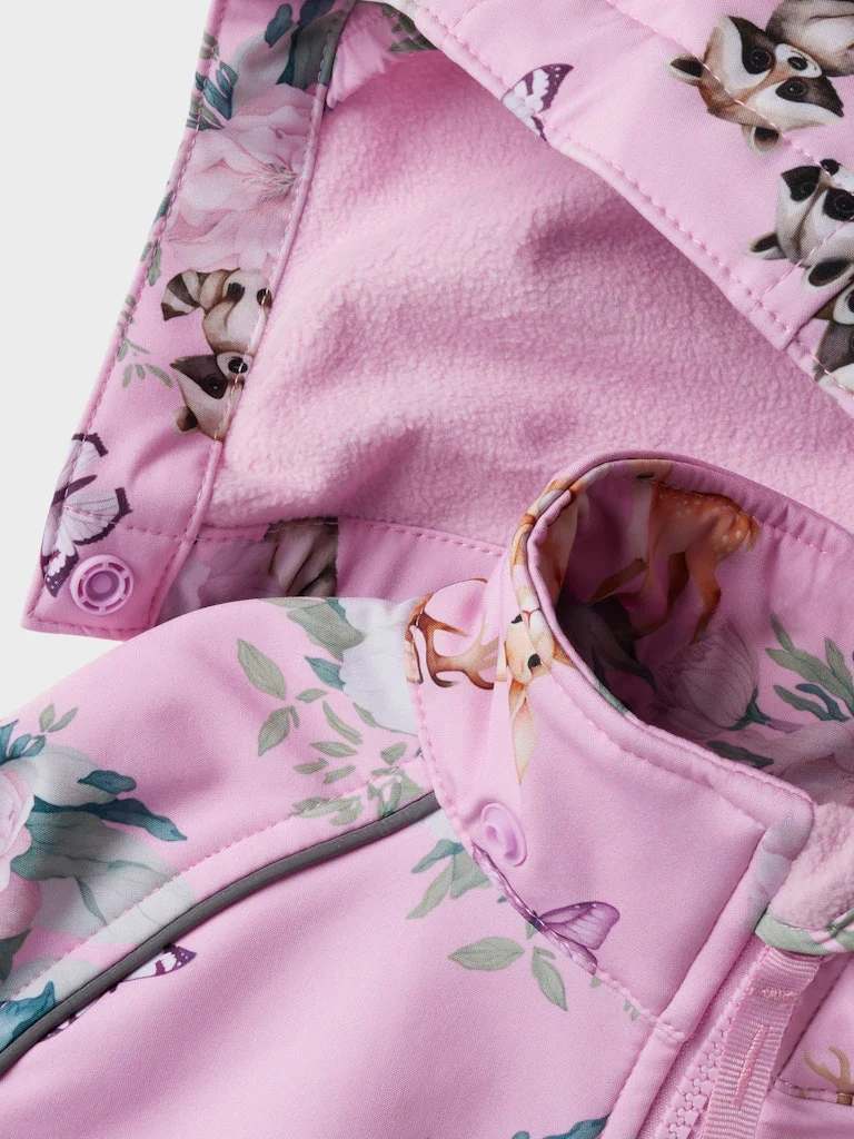 Name It lasten softshell haalari, NMFALFA08 SOFTSHELL SUIT AOP Pinkki Kuosi - Image 5