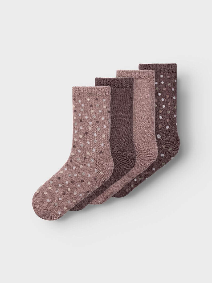 Name It Lasten Sukat, NKFWAK WOOL 4 PACK SOCK Vaaleanpunainen Kuosi