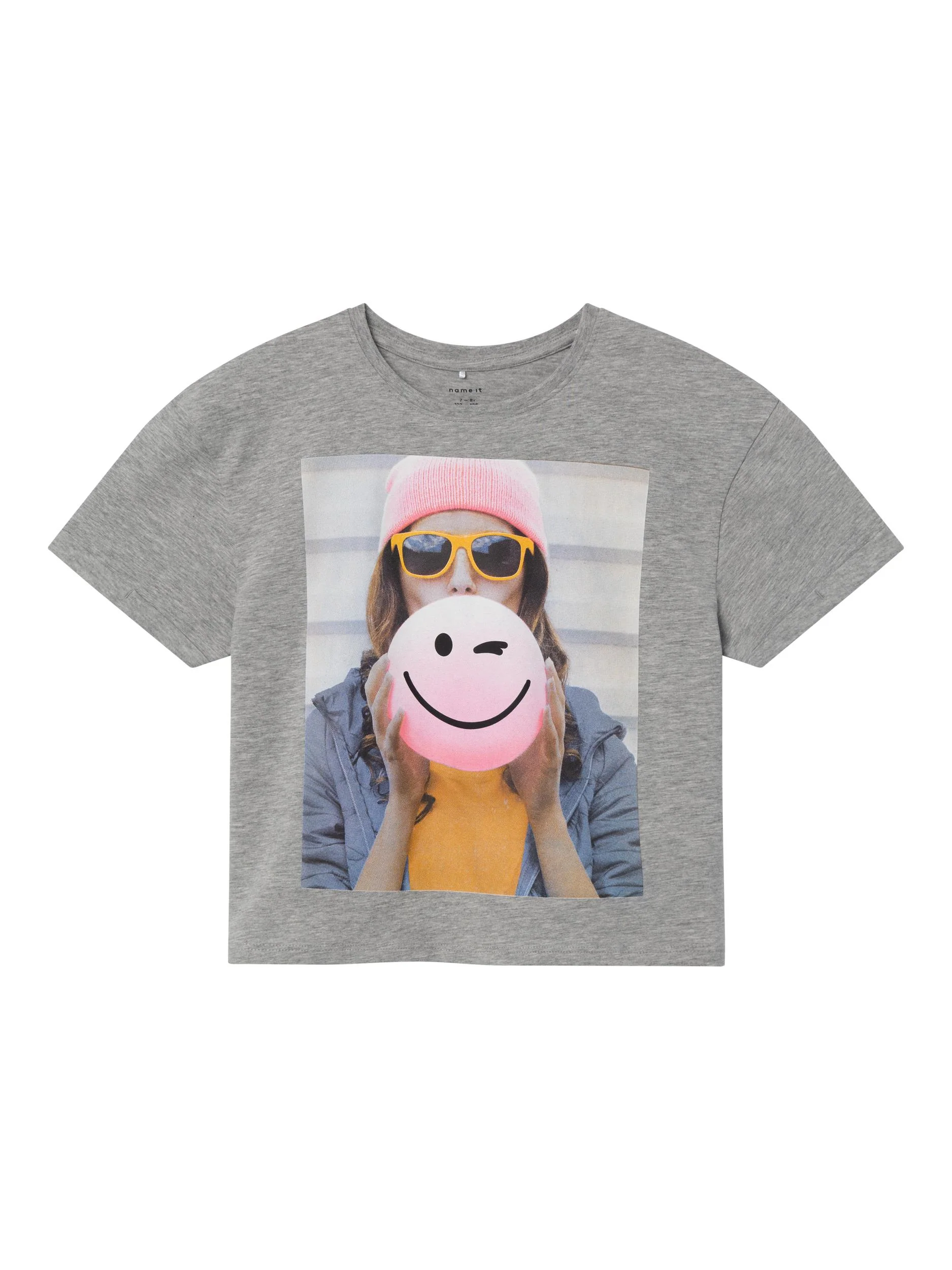 Name It lasten t-paita, NKFNOMA HAPPY SS BOXY TOP Vaaleanharmaa