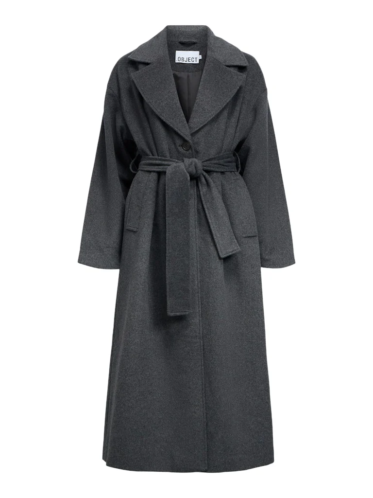 Object naisten villakangastakki OBJAUBREY L/S LO COAT 141, Medium Grey Melange