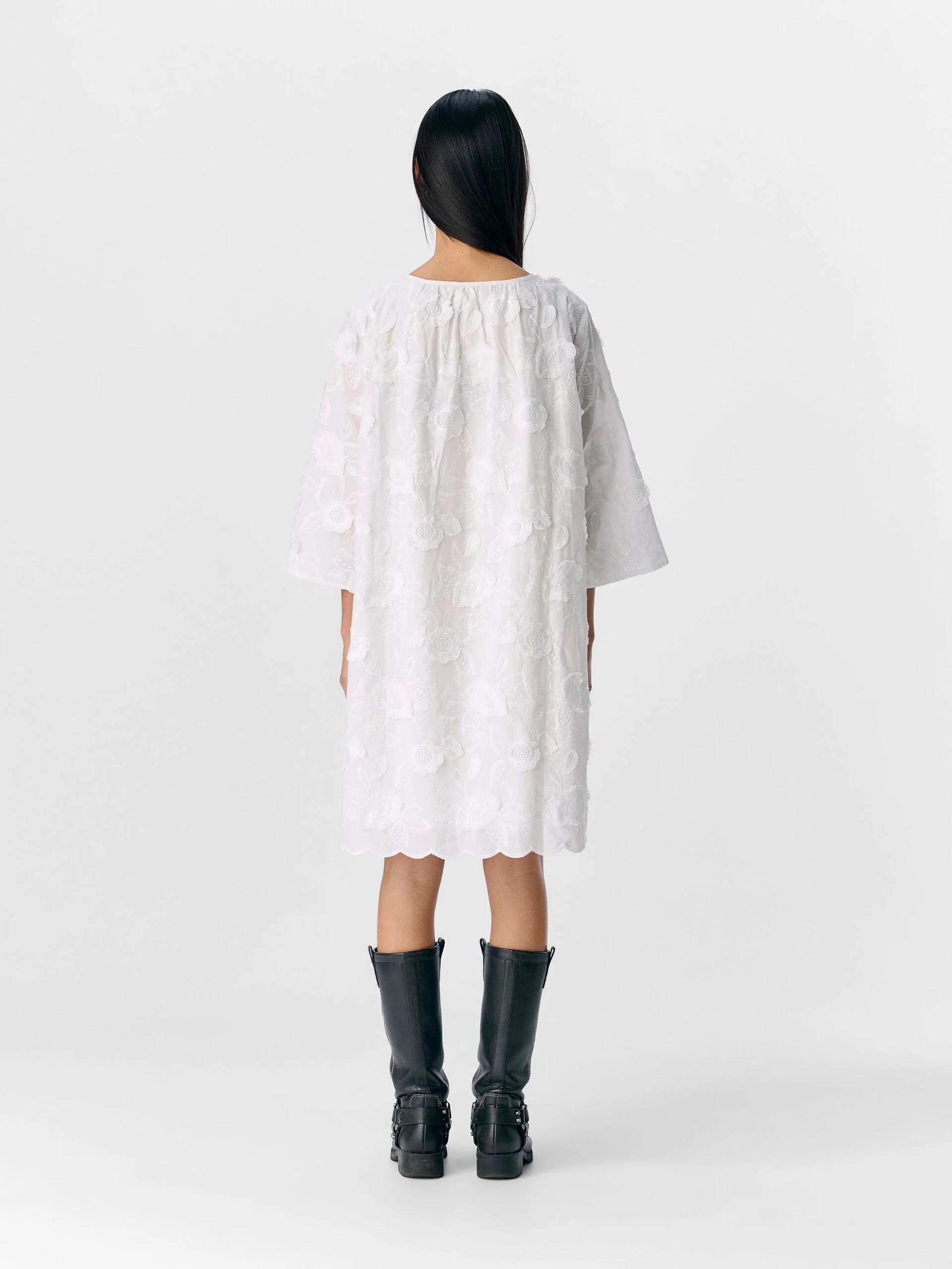 Object naisten mekko, K-OBJMINAN RE 3/4 O-NECK SHORT DRESS White - Image 2