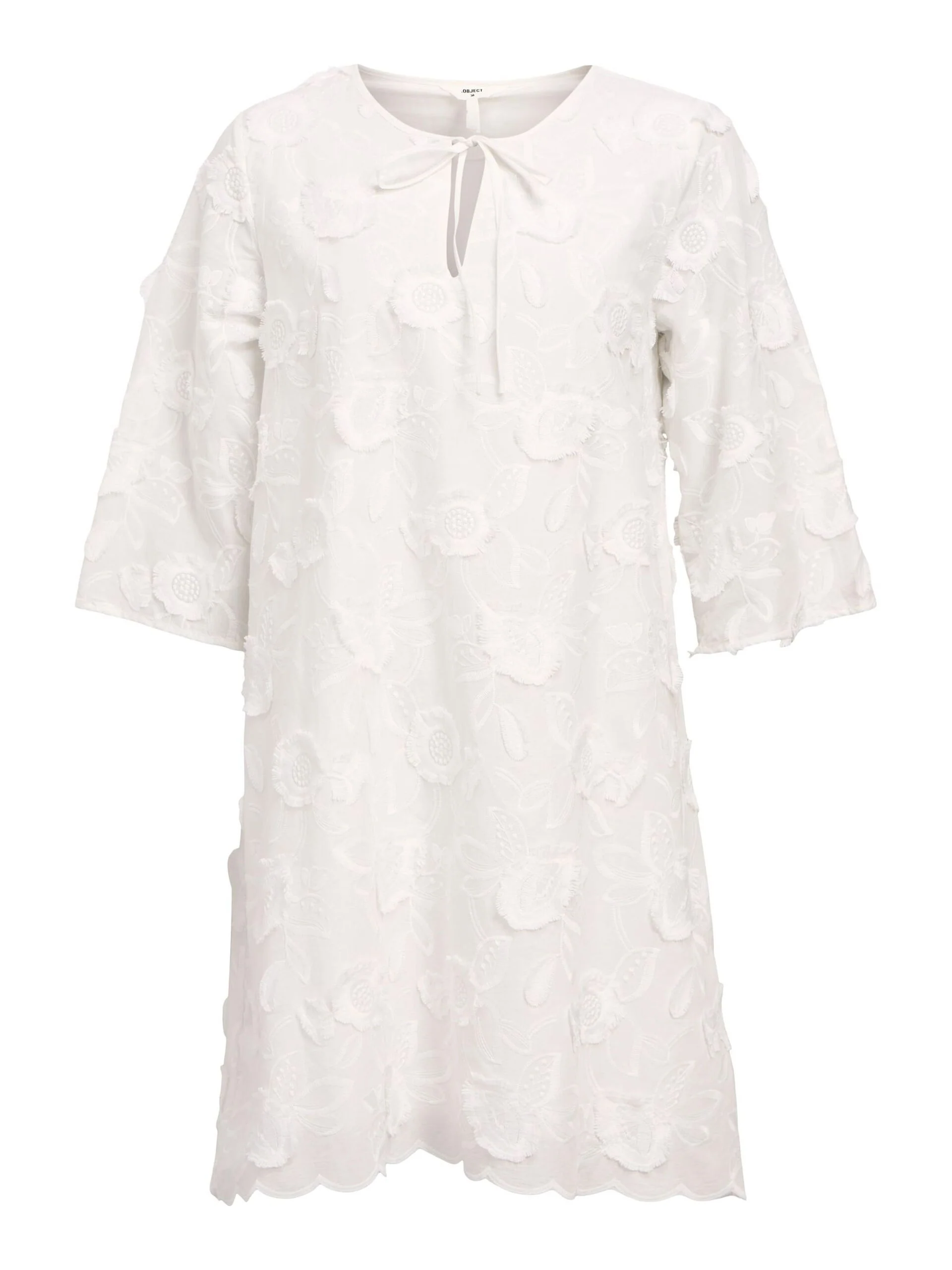 Object naisten mekko, K-OBJMINAN RE 3/4 O-NECK SHORT DRESS White - Image 3