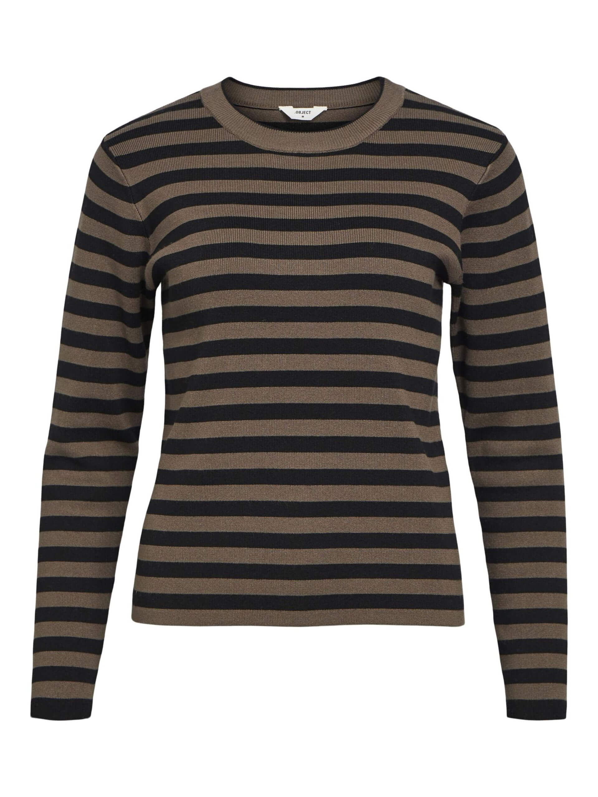 Object Naisten Neule, OBJESTER SLI L/S KNIT PULLOVER NOOS Raidallinen Ruskea - Image 3