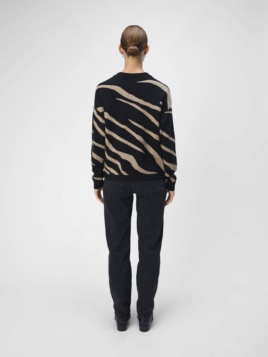 Object Naisten Neule, OBJRAY LO L/S KNIT PULLOVER AOP NOOS Musta Kuosi - Image 3