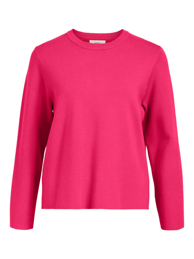 Object naisten neule, OBJREYNARD SQUARE SLEEVE O-NECK Raspberry Sorbet - Image 3