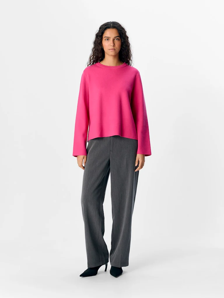 Object naisten neule, OBJREYNARD SQUARE SLEEVE O-NECK Raspberry Sorbet - Image 4