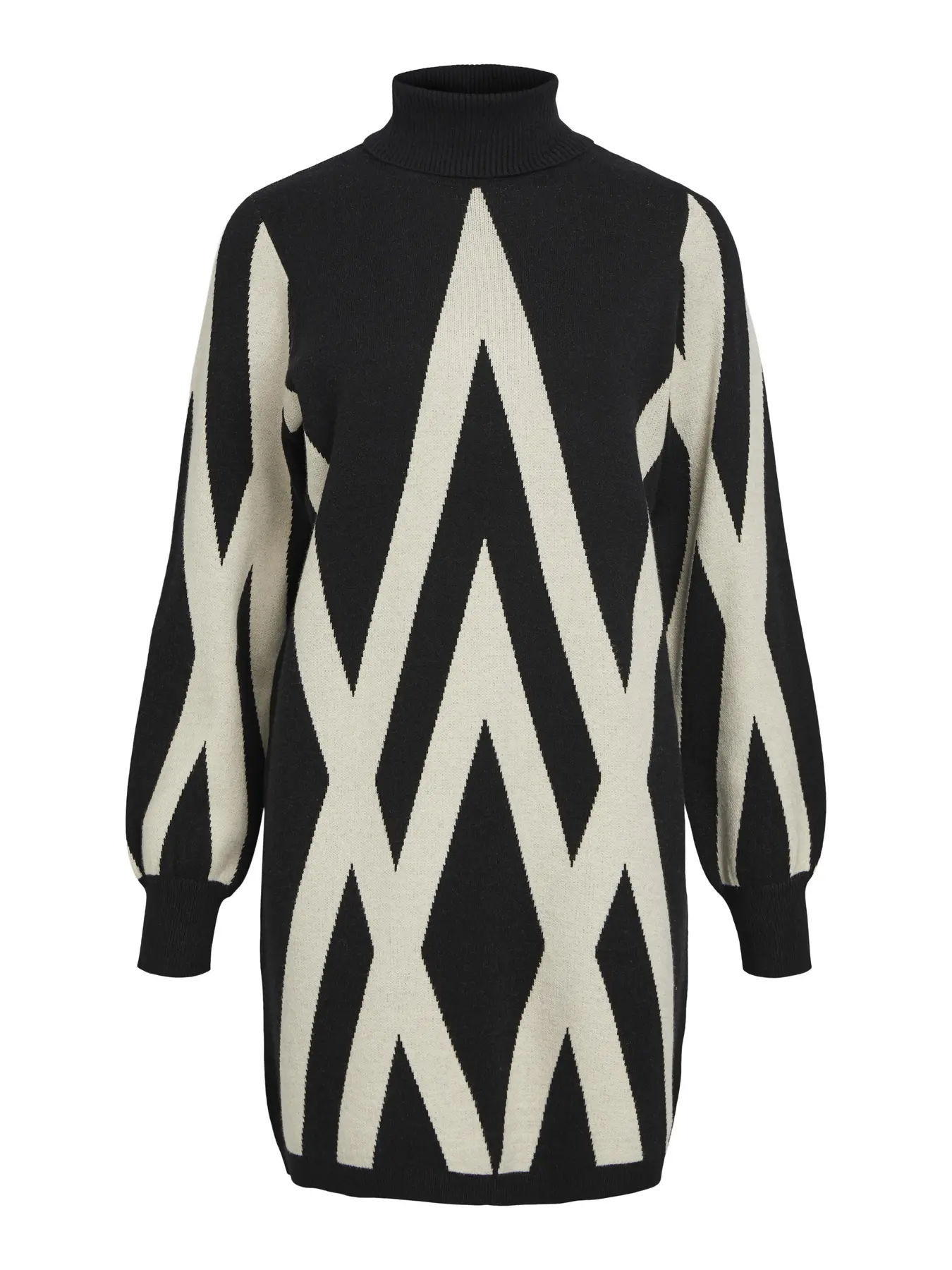 Object Naisten Neulemekko, OBJRAY L/S KNIT ROLLNECK DRESS AOP NOOS Black Sandshell Grap - Image 2