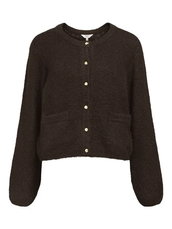 Object naisten neuletakki, OBJSAGGIA RE L/S KNIT CARDIGAN Seal Brown