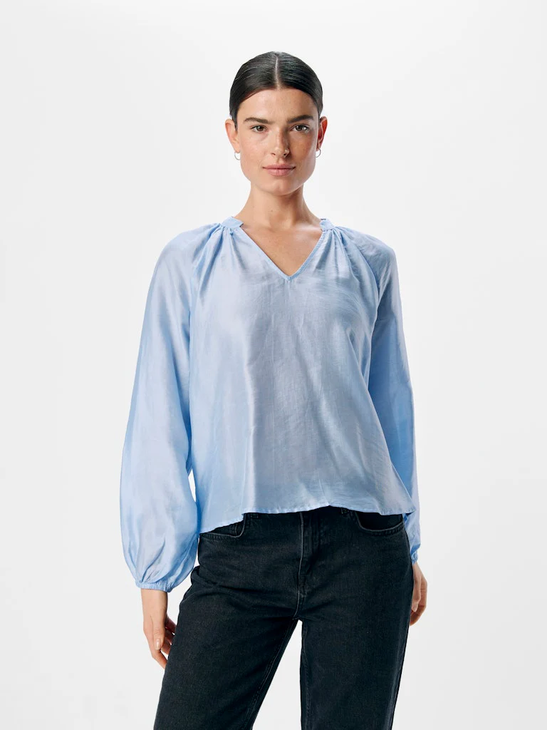 Object naisten pusero, OBJHEIDI L/S LO V-NECK TOP  Cornflower Blue