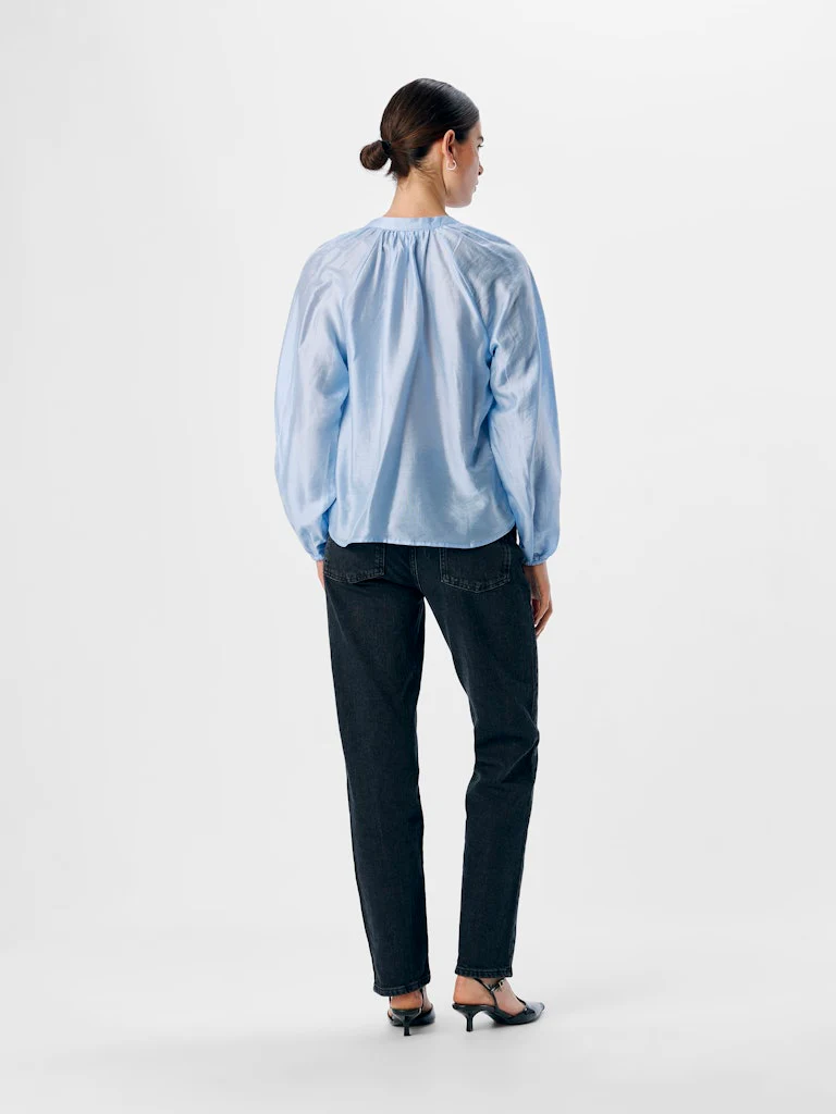 Object naisten pusero, OBJHEIDI L/S LO V-NECK TOP  Cornflower Blue - Image 2