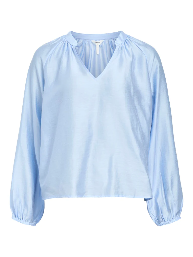 Object naisten pusero, OBJHEIDI L/S LO V-NECK TOP  Cornflower Blue - Image 3