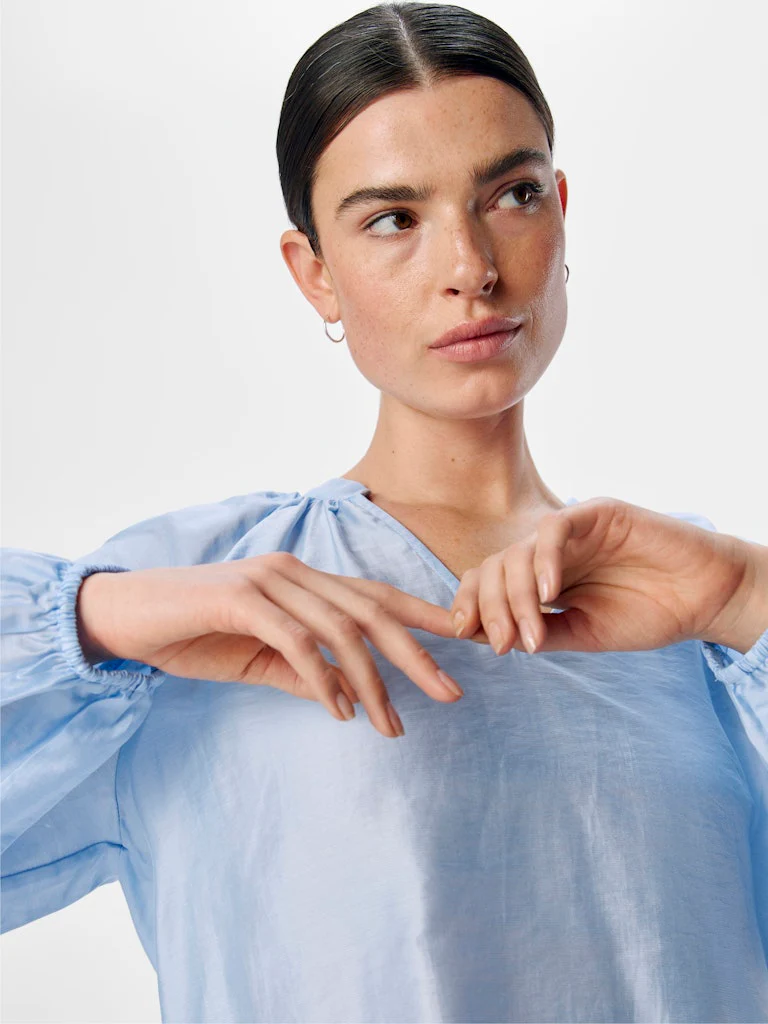Object naisten pusero, OBJHEIDI L/S LO V-NECK TOP  Cornflower Blue - Image 4