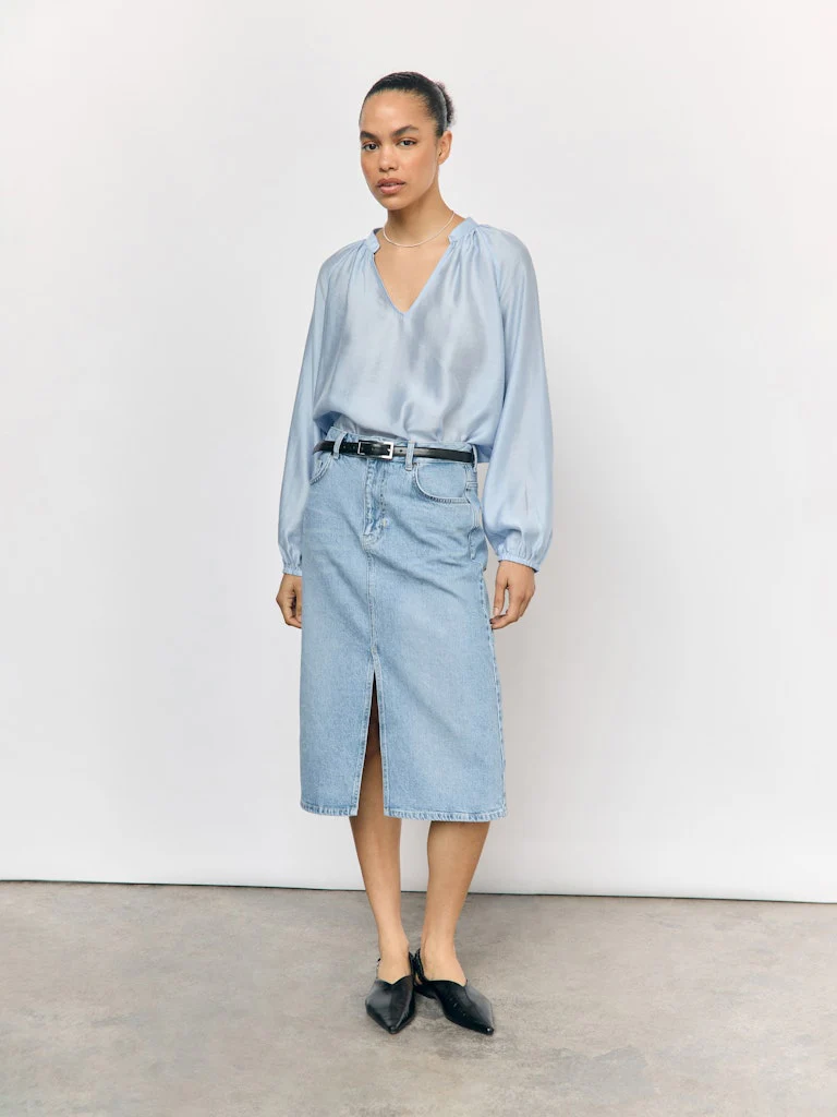 Object naisten pusero, OBJHEIDI L/S LO V-NECK TOP  Cornflower Blue - Image 5