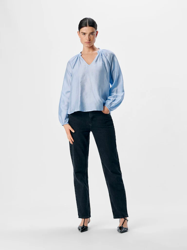 Object naisten pusero, OBJHEIDI L/S LO V-NECK TOP  Cornflower Blue - Image 6