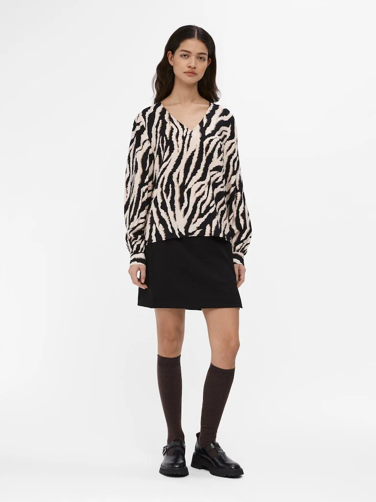 Object naisten pusero, OBJJACIRA L/S V-NECK TOP Beige Kuosi - Image 3