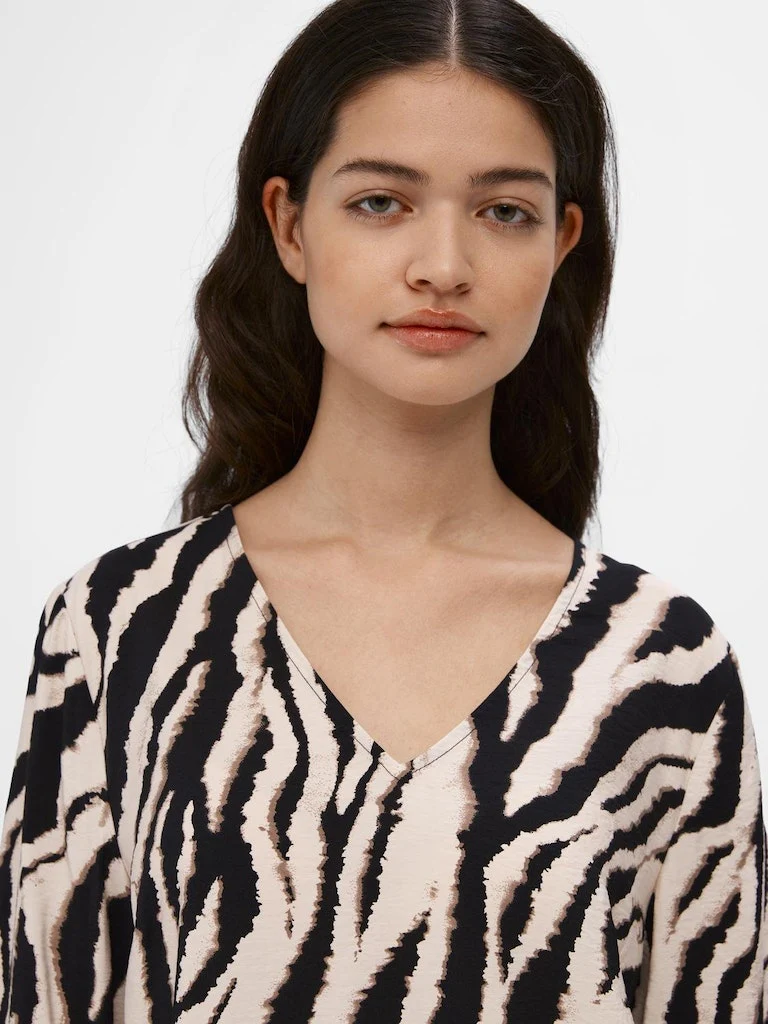 Object naisten pusero, OBJJACIRA L/S V-NECK TOP Beige Kuosi - Image 4