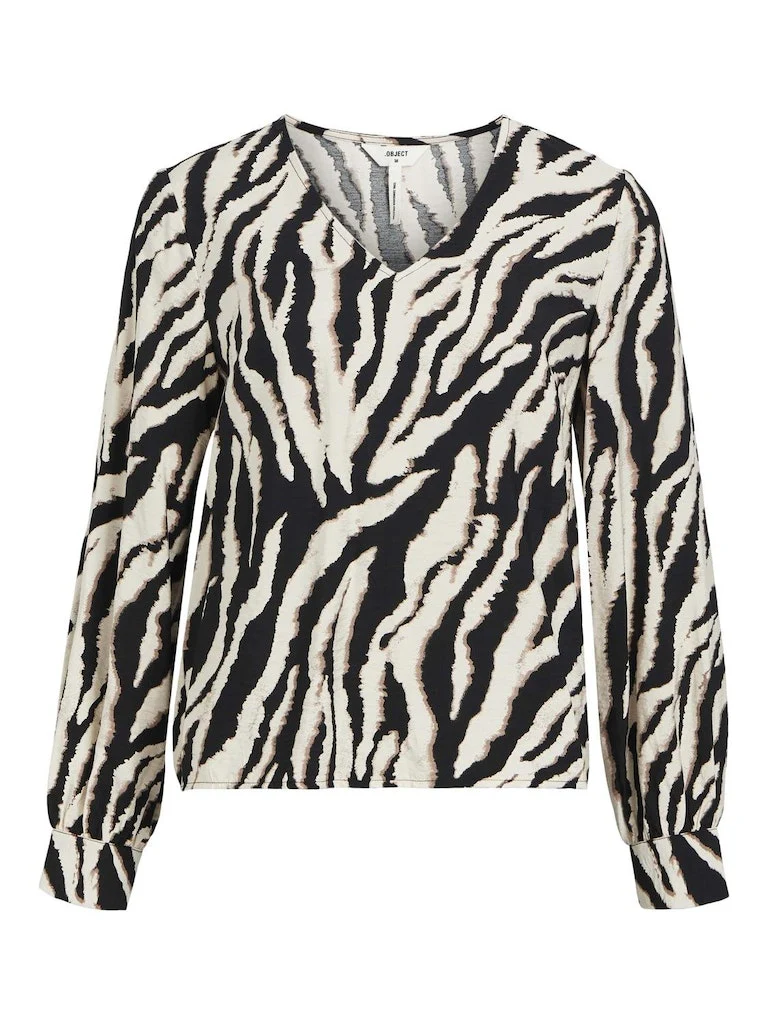 Object naisten pusero, OBJJACIRA L/S V-NECK TOP Beige Kuosi - Image 5
