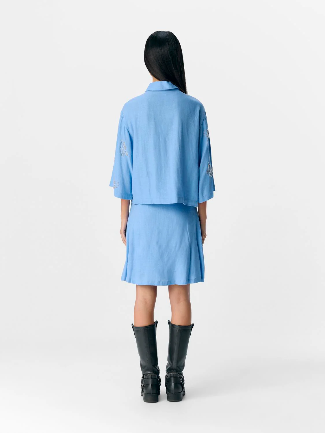 Object naisten pusero, OBJMIKA RE S/S CROPPED SHIRT CC2 SS Cornflower Blue - Image 2
