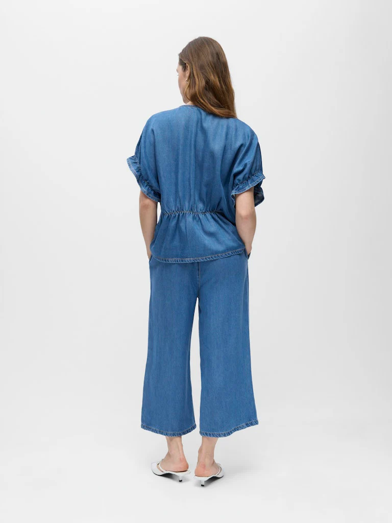 Object naisten pusero OBJFRAME 2/4 V-Neck RE Top, Medium Blue Denim - Image 2