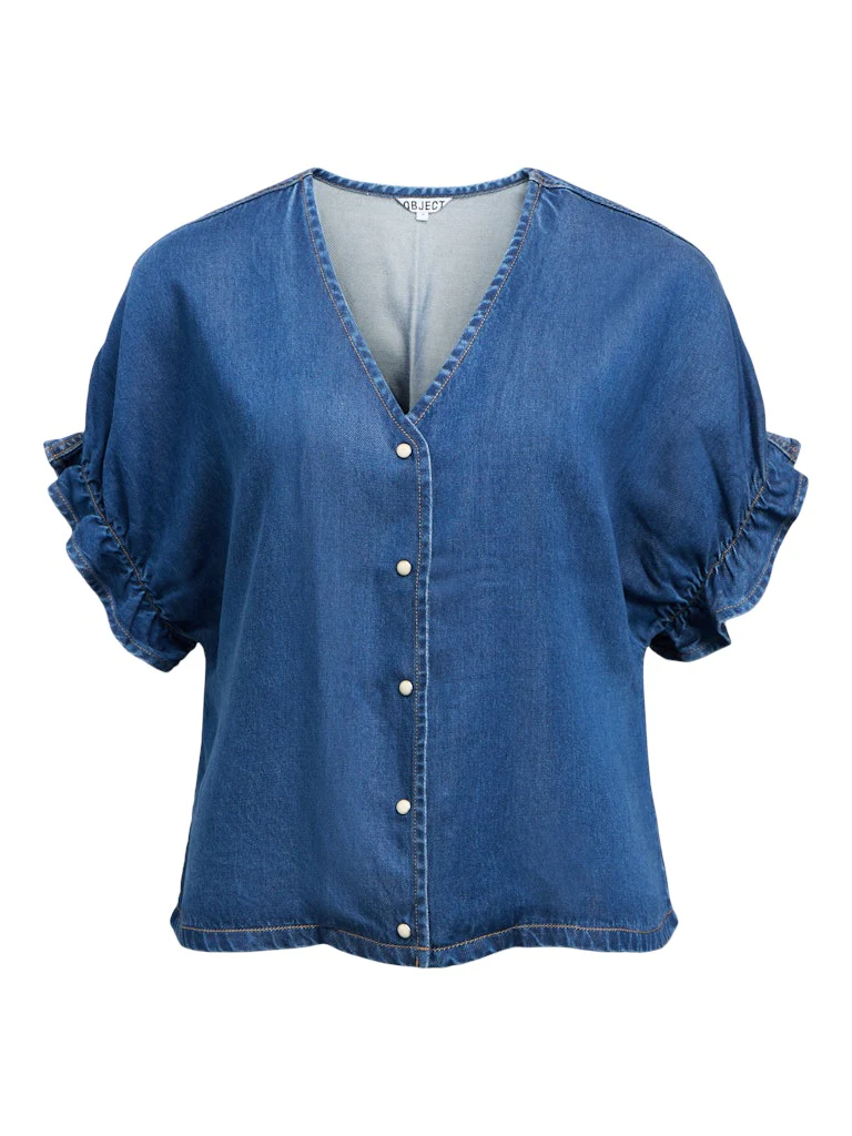 Object naisten pusero OBJFRAME 2/4 V-Neck RE Top, Medium Blue Denim - Image 3